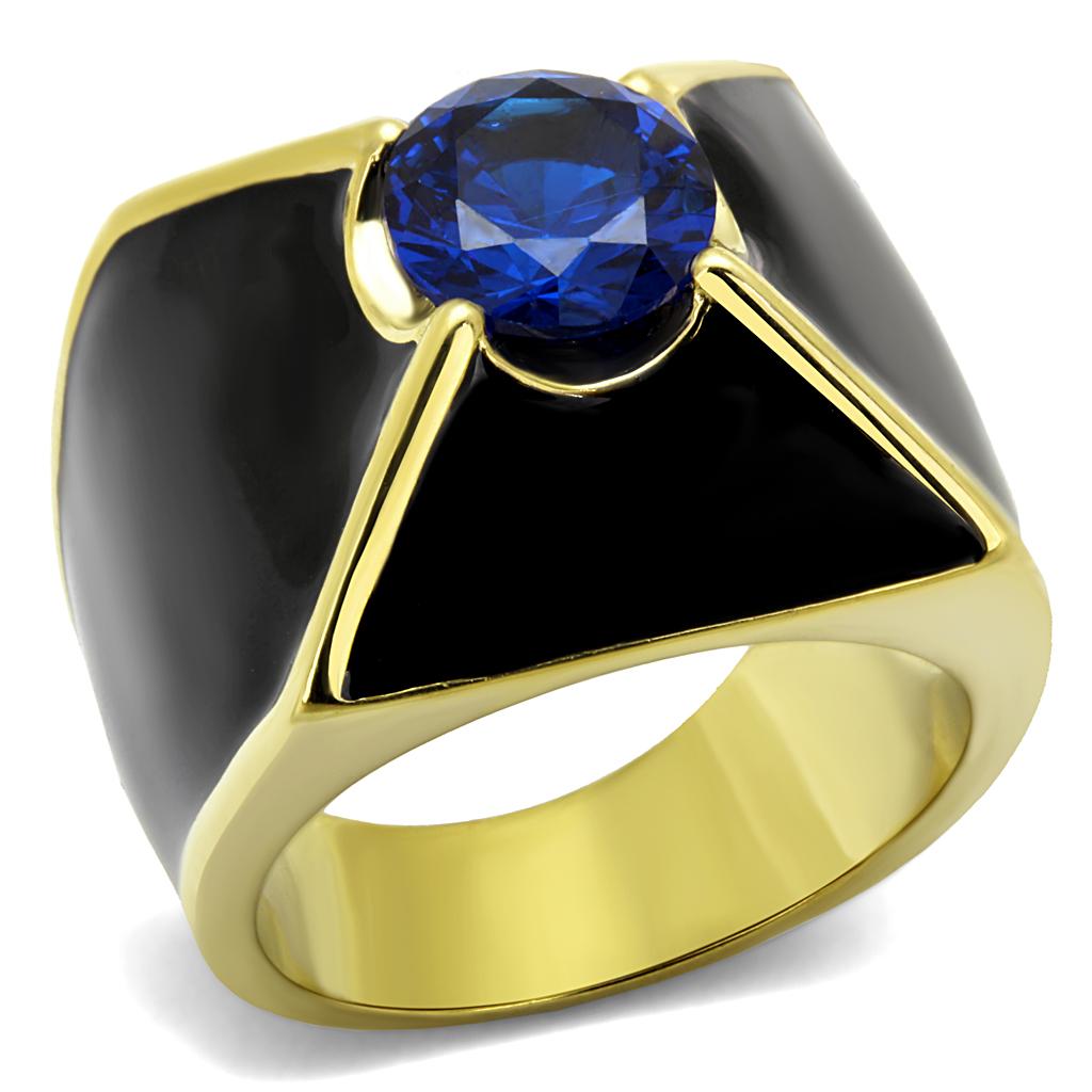 MATK2640 - IP Gold(Ion Plating) Stainless Steel Ring with AAA Grade CZ  in London Blue