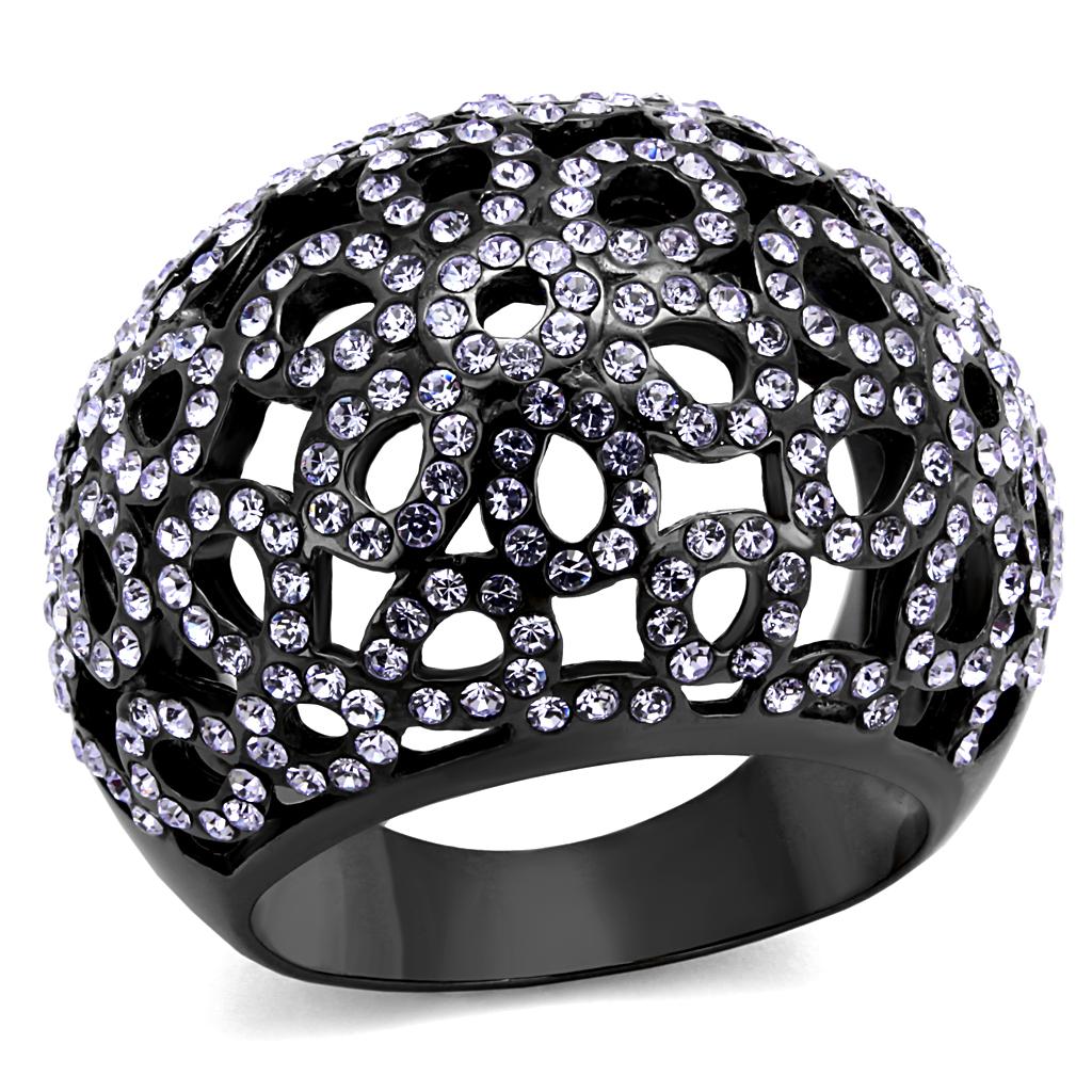 MATK2642 - IP Light Black  (IP Gun) Stainless Steel Ring with Top Grade Crystal  in Tanzanite