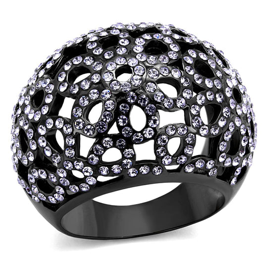 MATK2642 - IP Light Black  (IP Gun) Stainless Steel Ring with Top Grade Crystal  in Tanzanite