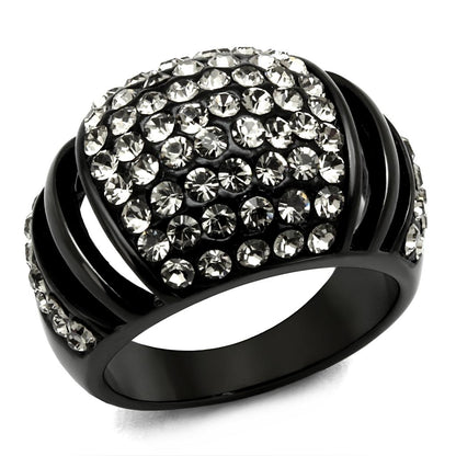 MATK2643 - IP Black(Ion Plating) Stainless Steel Ring with Top Grade Crystal  in Hematite
