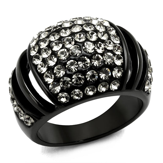 MATK2643 - IP Black(Ion Plating) Stainless Steel Ring with Top Grade Crystal  in Hematite