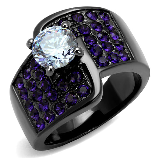 MATK2644 - IP Light Black  (IP Gun) Stainless Steel Ring with AAA Grade CZ  in Light Amethyst