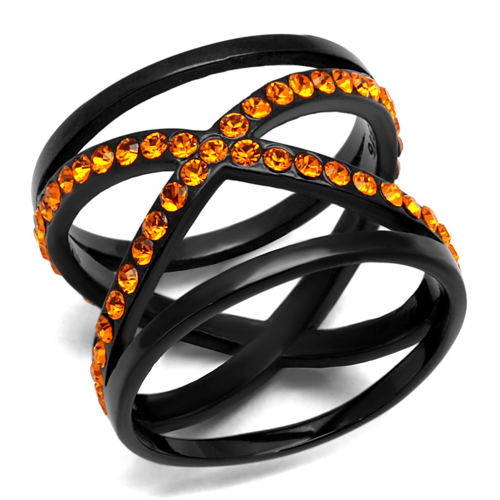 MATK2645 - IP Black(Ion Plating) Stainless Steel Ring with Top Grade Crystal  in Orange