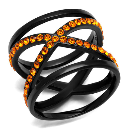 MATK2645 - IP Black(Ion Plating) Stainless Steel Ring with Top Grade Crystal  in Orange
