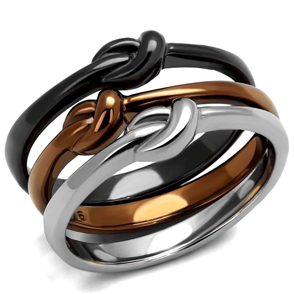 MATK2648 - Three Tone (IP Light Coffee & IP Light Black & High Polished) Stainless Steel Ring with No Stone