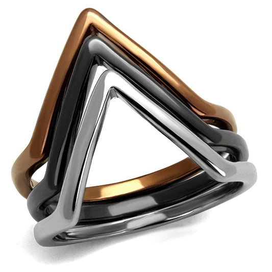 MATK2649 - Three Tone (IP Light Coffee & IP Light Black & High Polished) Stainless Steel Ring with No Stone