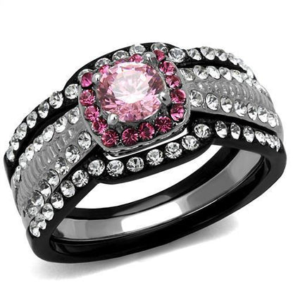 MATK2651 - Two-Tone IP Black (Ion Plating) Stainless Steel Ring with AAA Grade CZ  in Light Rose