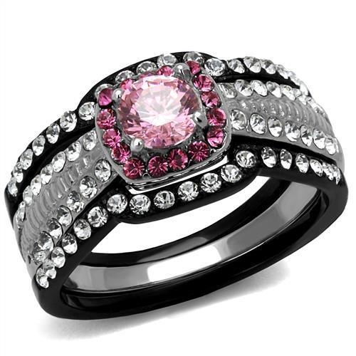 MATK2651 - Two-Tone IP Black (Ion Plating) Stainless Steel Ring with AAA Grade CZ  in Light Rose