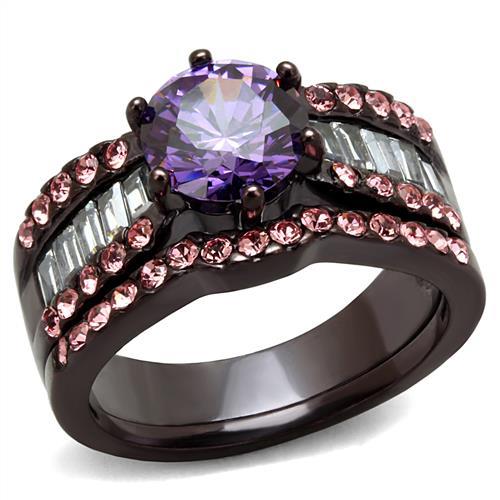 MATK2652 - IP Dark Brown (IP coffee) Stainless Steel Ring with AAA Grade CZ  in Amethyst