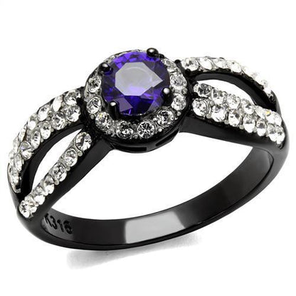 MATK2653 - Two-Tone IP Black (Ion Plating) Stainless Steel Ring with AAA Grade CZ  in Tanzanite
