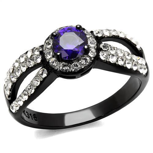 MATK2653 - Two-Tone IP Black (Ion Plating) Stainless Steel Ring with AAA Grade CZ  in Tanzanite