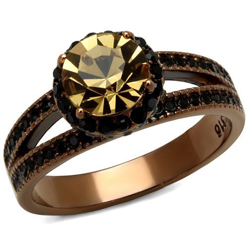 MATK2654 - IP Coffee light Stainless Steel Ring with Top Grade Crystal  in Light Smoked