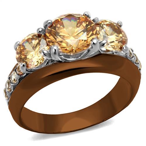 MATK2656 - Two Tone IP Light Brown (IP Light coffee) Stainless Steel Ring with AAA Grade CZ  in Champagne