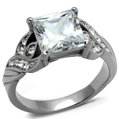 MATK2657 - High polished (no plating) Stainless Steel Ring with AAA Grade CZ  in Clear
