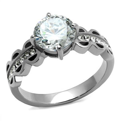 MATK2658 - High polished (no plating) Stainless Steel Ring with AAA Grade CZ  in Clear
