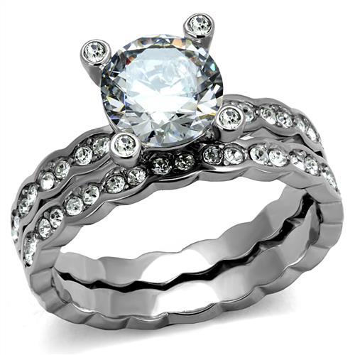 MATK2659 - High polished (no plating) Stainless Steel Ring with AAA Grade CZ  in Clear