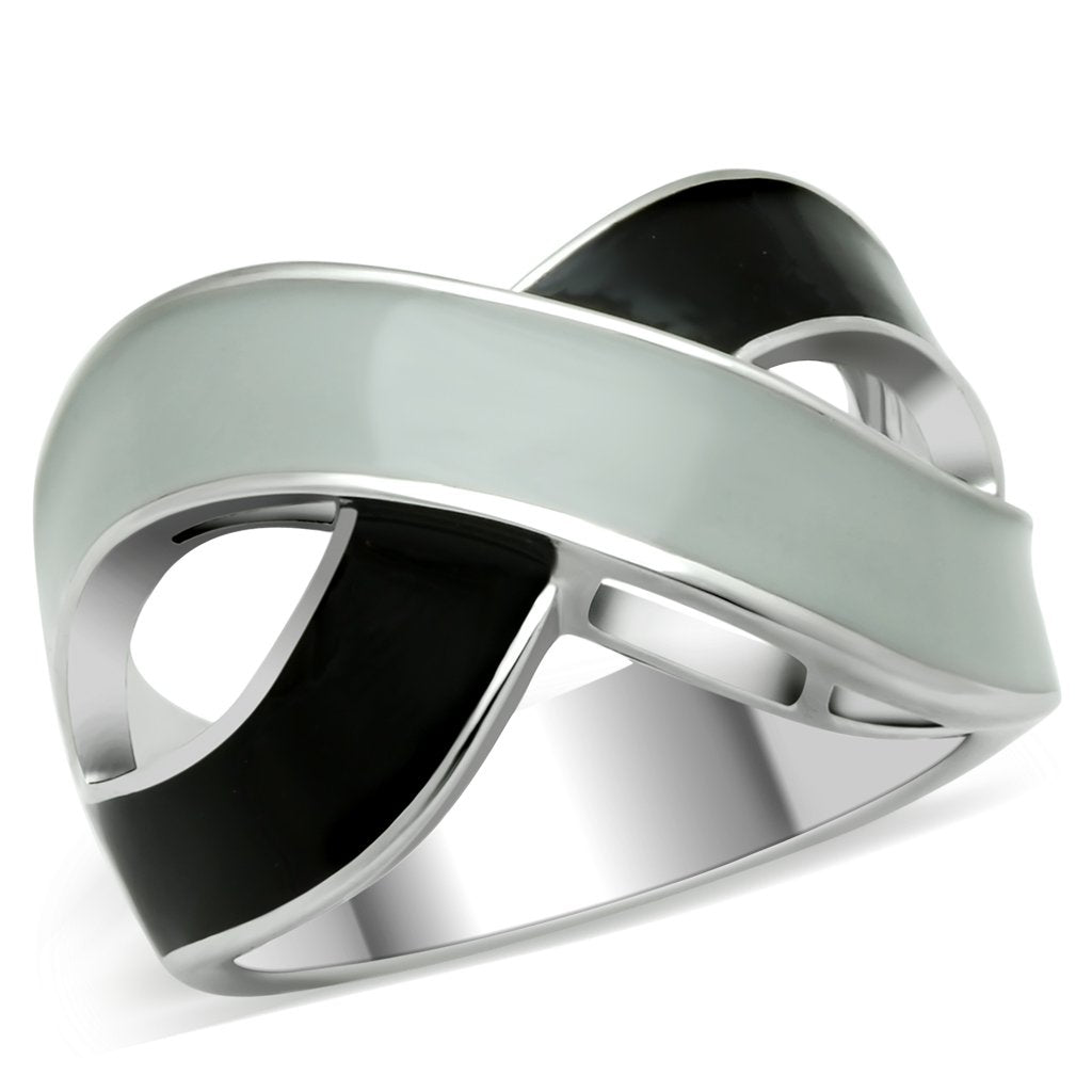 MATK265 - Rhodium Stainless Steel Ring with Epoxy  in No Stone