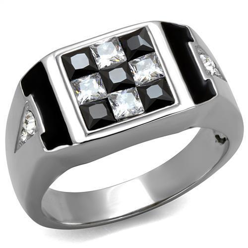 MATK2663 - High polished (no plating) Stainless Steel Ring with AAA Grade CZ  in Jet