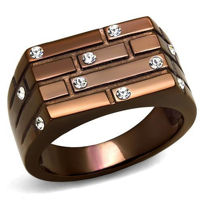 MATK2664 - IP Coffee light Stainless Steel Ring with Top Grade Crystal  in Clear