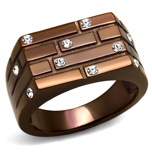 MATK2664 - IP Coffee light Stainless Steel Ring with Top Grade Crystal  in Clear