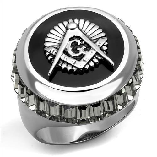 MATK2666 - High polished (no plating) Stainless Steel Ring with Top Grade Crystal  in Jet
