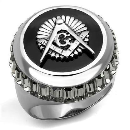 MATK2666 - High polished (no plating) Stainless Steel Ring with Top Grade Crystal  in Jet