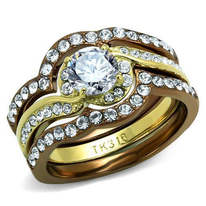 MATK2669 - IP Gold & IP Light Brown (IP Light coffee) Stainless Steel Ring with AAA Grade CZ  in Clear