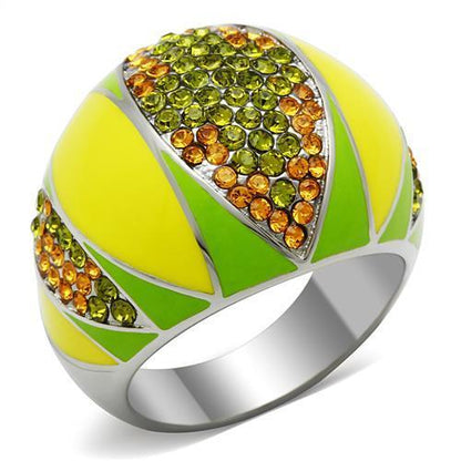 MATK266 - High polished (no plating) Stainless Steel Ring with Top Grade Crystal  in Multi Color