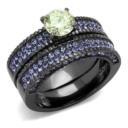 MATK2672 - IP Light Black  (IP Gun) Stainless Steel Ring with AAA Grade CZ  in Apple Green color