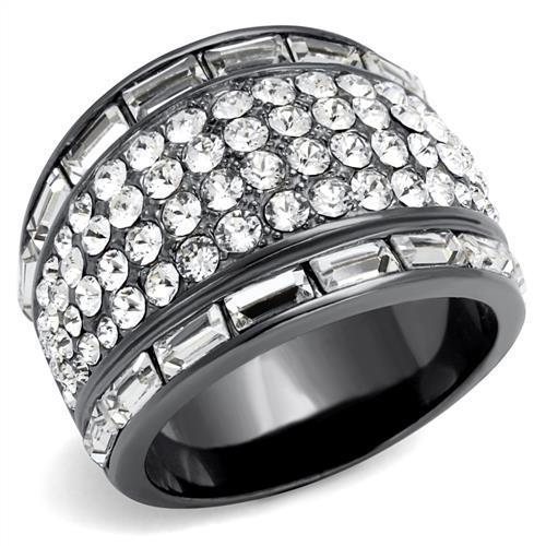 MATK2673 - IP Light Black  (IP Gun) Stainless Steel Ring with Top Grade Crystal  in Clear