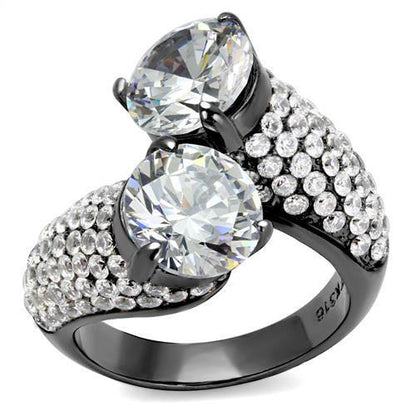 MATK2674 - IP Light Black  (IP Gun) Stainless Steel Ring with AAA Grade CZ  in Clear
