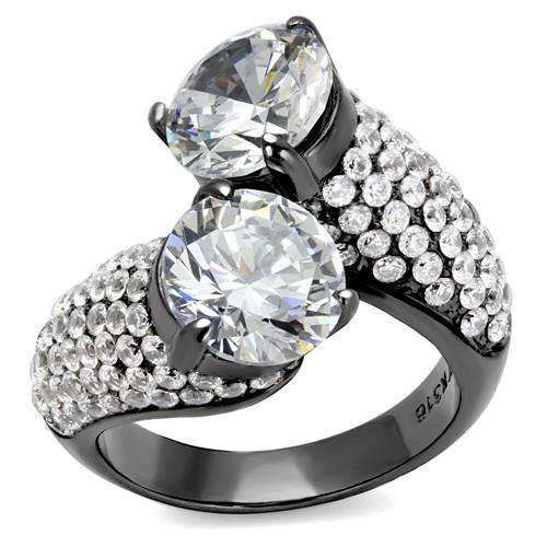 MATK2674 - IP Light Black  (IP Gun) Stainless Steel Ring with AAA Grade CZ  in Clear