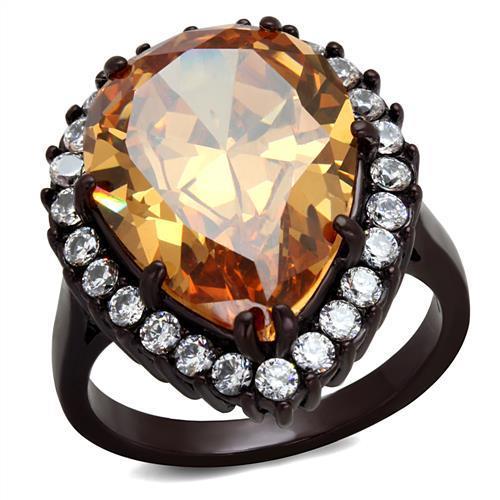 MATK2675 - IP Dark Brown (IP coffee) Stainless Steel Ring with AAA Grade CZ  in Champagne
