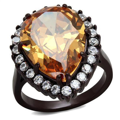 MATK2675 - IP Dark Brown (IP coffee) Stainless Steel Ring with AAA Grade CZ  in Champagne