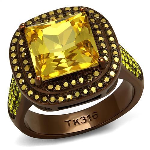 MATK2677 - IP Coffee light Stainless Steel Ring with AAA Grade CZ  in Topaz