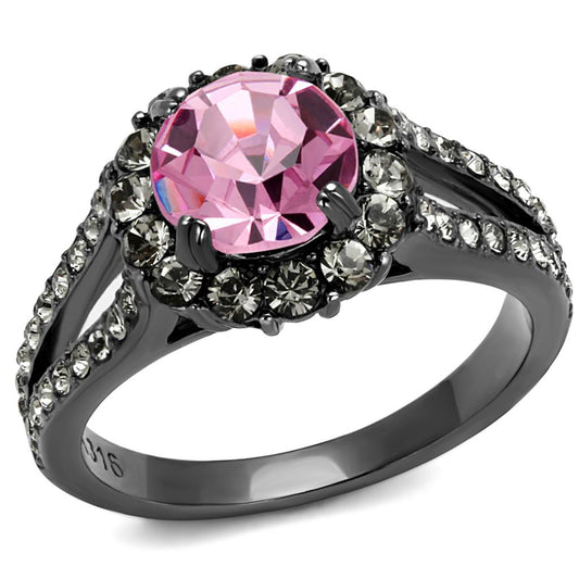 MATK2680 - IP Light Black  (IP Gun) Stainless Steel Ring with Top Grade Crystal  in Light Rose