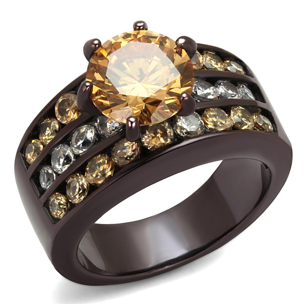 MATK2681 - IP Dark Brown (IP coffee) Stainless Steel Ring with AAA Grade CZ  in Champagne