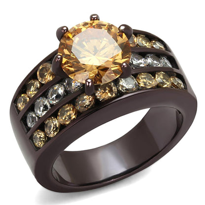 MATK2681 - IP Dark Brown (IP coffee) Stainless Steel Ring with AAA Grade CZ  in Champagne