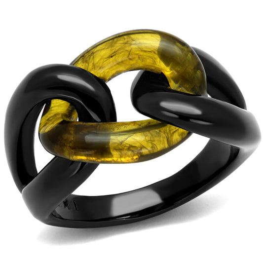 MATK2682 - IP Black(Ion Plating) Stainless Steel Ring with Synthetic Synthetic Stone in Topaz