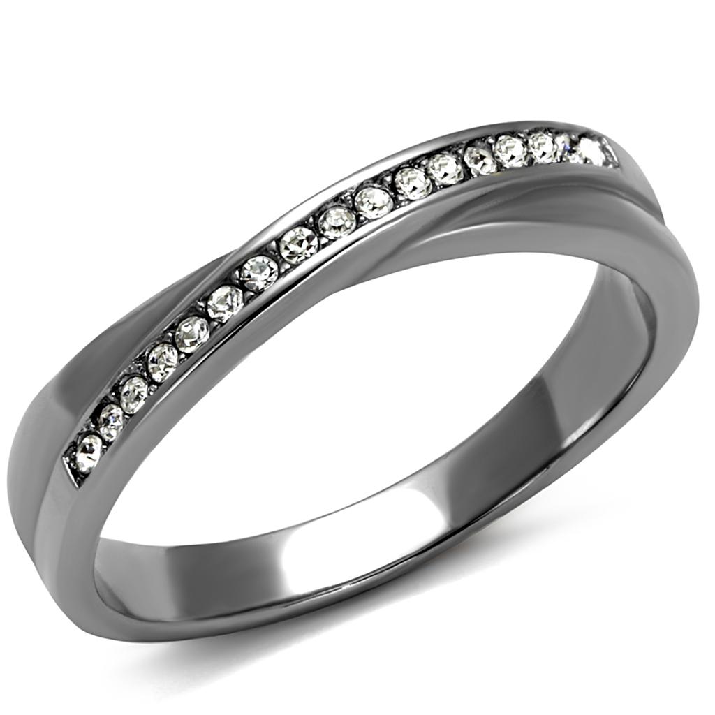 MATK2684 - High polished (no plating) Stainless Steel Ring with Top Grade Crystal  in Clear