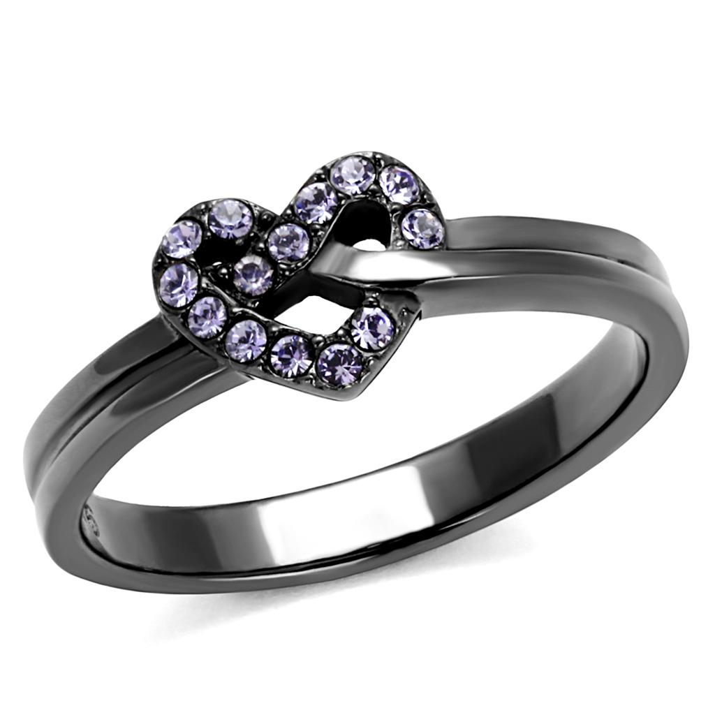 MATK2685 - IP Light Black  (IP Gun) Stainless Steel Ring with Top Grade Crystal  in Light Amethyst