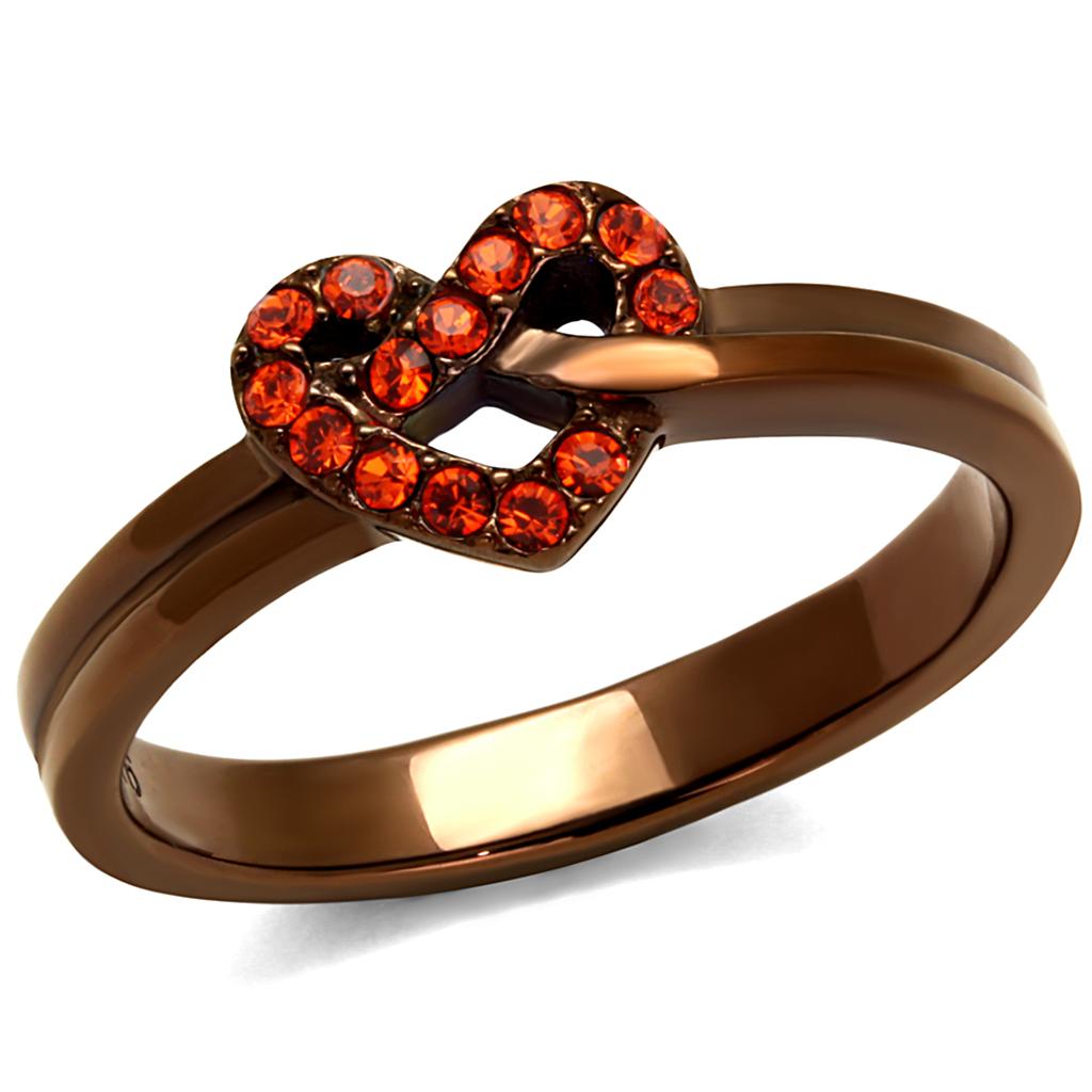MATK2686 - IP Coffee light Stainless Steel Ring with Top Grade Crystal  in Orange