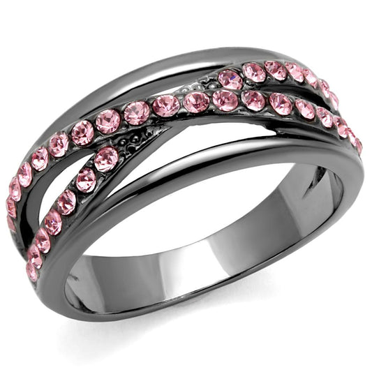 MATK2688 - IP Light Black  (IP Gun) Stainless Steel Ring with Top Grade Crystal  in Light Peach