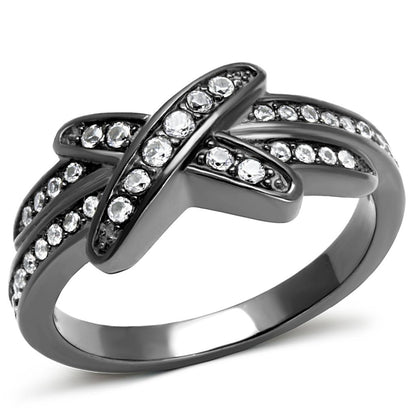 MATK2689 - IP Light Black  (IP Gun) Stainless Steel Ring with AAA Grade CZ  in Clear