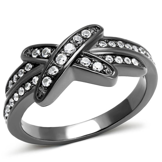 MATK2689 - IP Light Black  (IP Gun) Stainless Steel Ring with AAA Grade CZ  in Clear