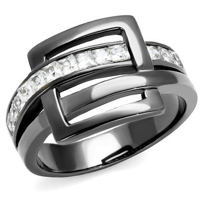 MATK2690 - IP Light Black  (IP Gun) Stainless Steel Ring with AAA Grade CZ  in Clear
