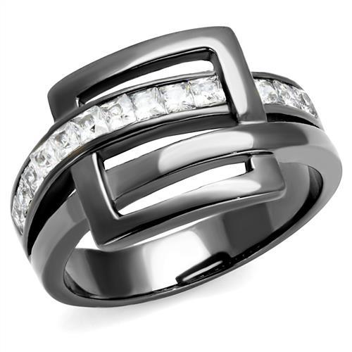 MATK2690 - IP Light Black  (IP Gun) Stainless Steel Ring with AAA Grade CZ  in Clear