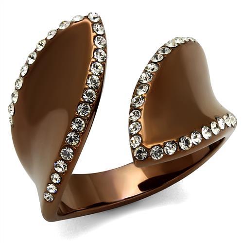 MATK2691 - IP Coffee light Stainless Steel Ring with Top Grade Crystal  in Clear