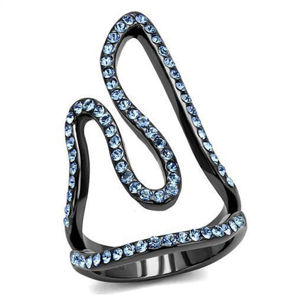 MATK2695 - IP Light Black  (IP Gun) Stainless Steel Ring with Top Grade Crystal  in Aquamarine