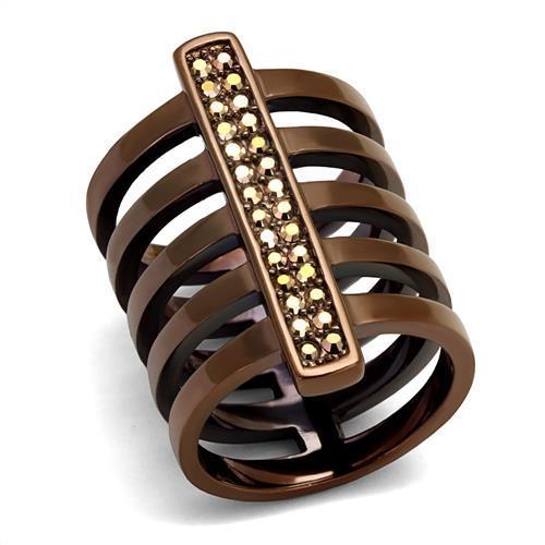 MATK2697 - IP Coffee light Stainless Steel Ring with Top Grade Crystal  in Light Coffee
